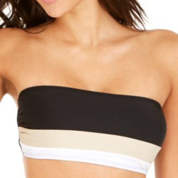 NWT DKNY Women's Colorblocked Bandeau Bikini Top Surf The Web Citrus SIZE XL - Picture 1 of 10